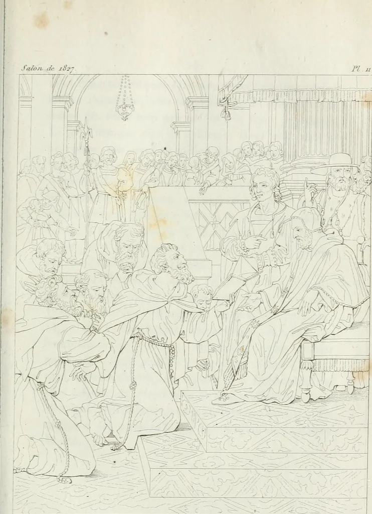 An illustration from Annales de l'école française des beaux-arts : recueil de gravures au trait ... avec des notices historiques et critiques, des considérations sur l'état et les progrès des arts, la biographie des artistes dont la France déplore chaque année la perte, etc., etc., 1827, leaf 60