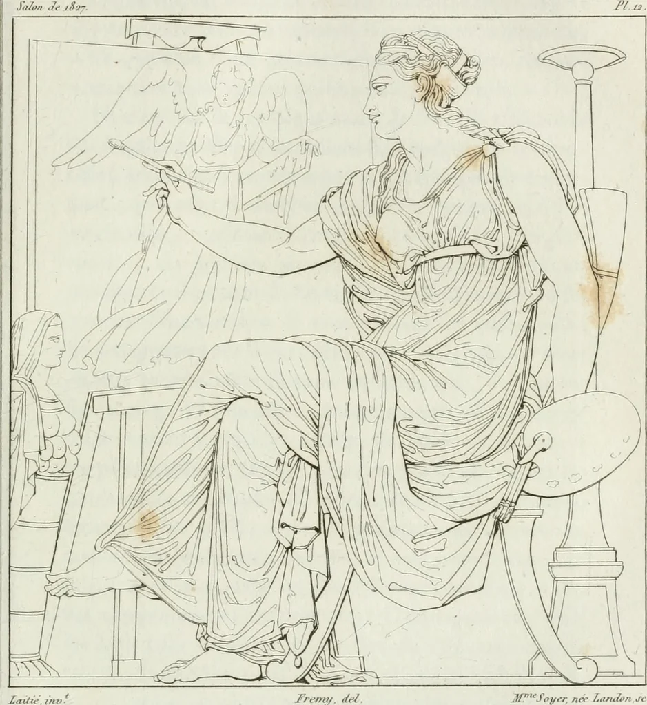 An illustration from Annales de l'école française des beaux-arts : recueil de gravures au trait ... avec des notices historiques et critiques, des considérations sur l'état et les progrès des arts, la biographie des artistes dont la France déplore chaque année la perte, etc., etc., 1827, leaf 68