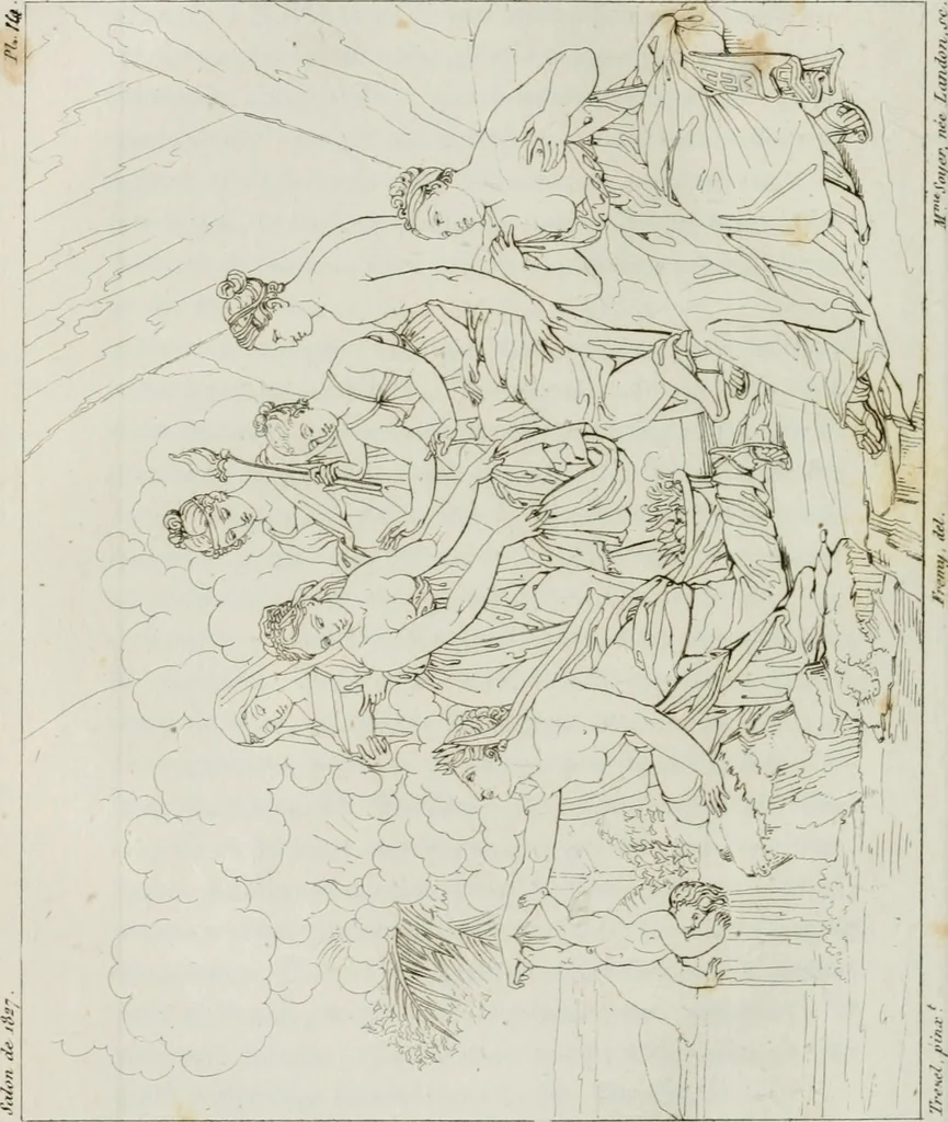 An illustration from Annales de l'école française des beaux-arts : recueil de gravures au trait ... avec des notices historiques et critiques, des considérations sur l'état et les progrès des arts, la biographie des artistes dont la France déplore chaque année la perte, etc., etc., 1827, leaf 73