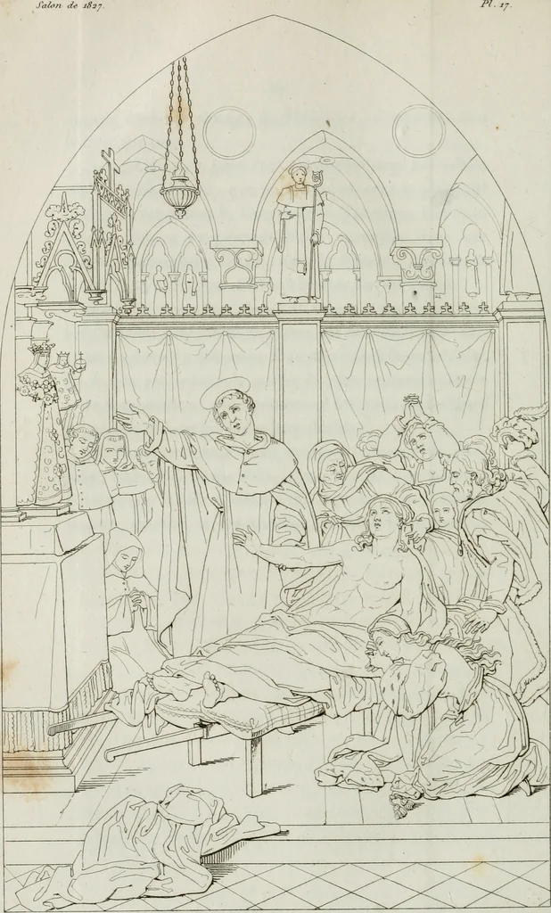 An illustration from Annales de l'école française des beaux-arts : recueil de gravures au trait ... avec des notices historiques et critiques, des considérations sur l'état et les progrès des arts, la biographie des artistes dont la France déplore chaque année la perte, etc., etc., 1827, leaf 83