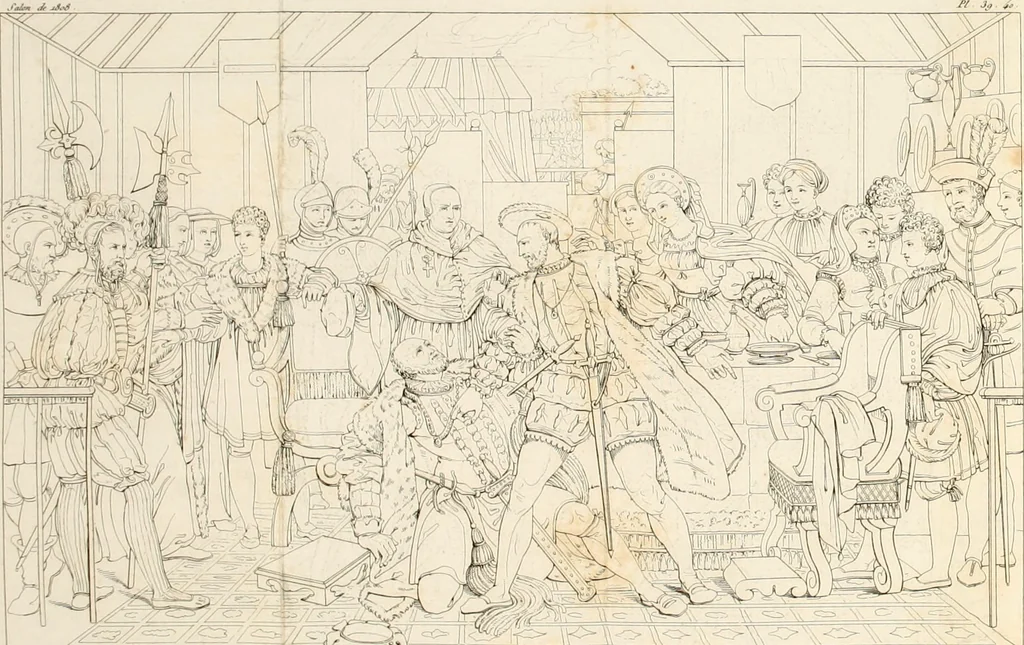 An illustration from Annales du musée et de l'école moderne des beaux-arts : recueil de gravures au trait, d'après les principaux ouvrages de peinture, sculpture, ou projets d'architecture, qui, chaque année, ont remporté le prix, soit aux écoles spéciales, soit aux concours nationaux : les productions des artistes en tous genres, qui, aux différentes expositions, ont été citées avec éloges : les morceaux les plus estimés ou inédits de la galerie de peinture : la suite complète de celle des antiques : édifices anciens et modernes, etc., 1800, leaf 122