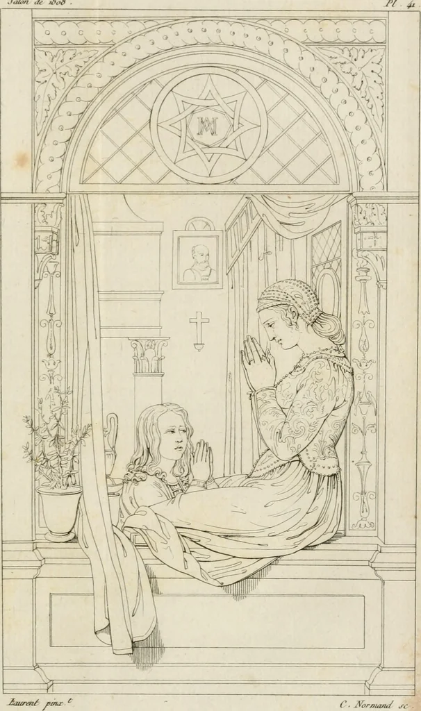 An illustration from Annales du musée et de l'école moderne des beaux-arts : recueil de gravures au trait, d'après les principaux ouvrages de peinture, sculpture, ou projets d'architecture, qui, chaque année, ont remporté le prix, soit aux écoles spéciales, soit aux concours nationaux : les productions des artistes en tous genres, qui, aux différentes expositions, ont été citées avec éloges : les morceaux les plus estimés ou inédits de la galerie de peinture : la suite complète de celle des antiques : édifices anciens et modernes, etc., 1800, leaf 126
