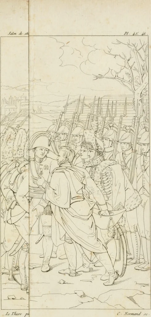 An illustration from Annales du musée et de l'école moderne des beaux-arts : recueil de gravures au trait, d'après les principaux ouvrages de peinture, sculpture, ou projets d'architecture, qui, chaque année, ont remporté le prix, soit aux écoles spéciales, soit aux concours nationaux : les productions des artistes en tous genres, qui, aux différentes expositions, ont été citées avec éloges : les morceaux les plus estimés ou inédits de la galerie de peinture : la suite complète de celle des antiques : édifices anciens et modernes, etc., 1800, leaf 138