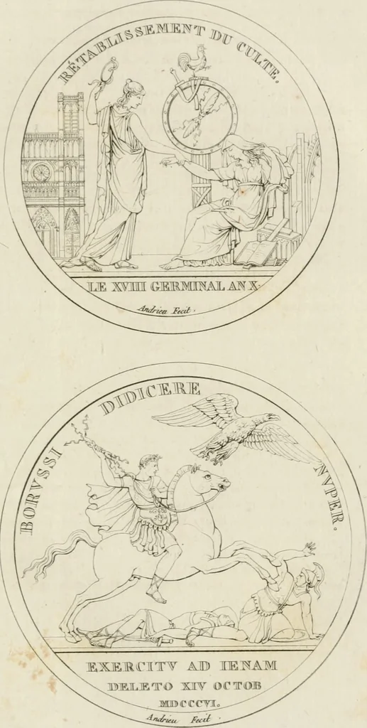 An illustration from Annales du musée et de l'école moderne des beaux-arts : recueil de gravures au trait, d'après les principaux ouvrages de peinture, sculpture, ou projets d'architecture, qui, chaque année, ont remporté le prix, soit aux écoles spéciales, soit aux concours nationaux : les productions des artistes en tous genres, qui, aux différentes expositions, ont été citées avec éloges : les morceaux les plus estimés ou inédits de la galerie de peinture : la suite complète de celle des antiques : édifices anciens et modernes, etc., 1800, leaf 144
