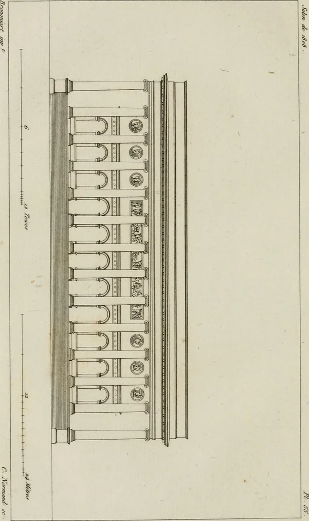 An illustration from Annales du musée et de l'école moderne des beaux-arts : recueil de gravures au trait, d'après les principaux ouvrages de peinture, sculpture, ou projets d'architecture, qui, chaque année, ont remporté le prix, soit aux écoles spéciales, soit aux concours nationaux : les productions des artistes en tous genres, qui, aux différentes expositions, ont été citées avec éloges : les morceaux les plus estimés ou inédits de la galerie de peinture : la suite complète de celle des antiques : édifices anciens et modernes, etc., 1800, leaf 159