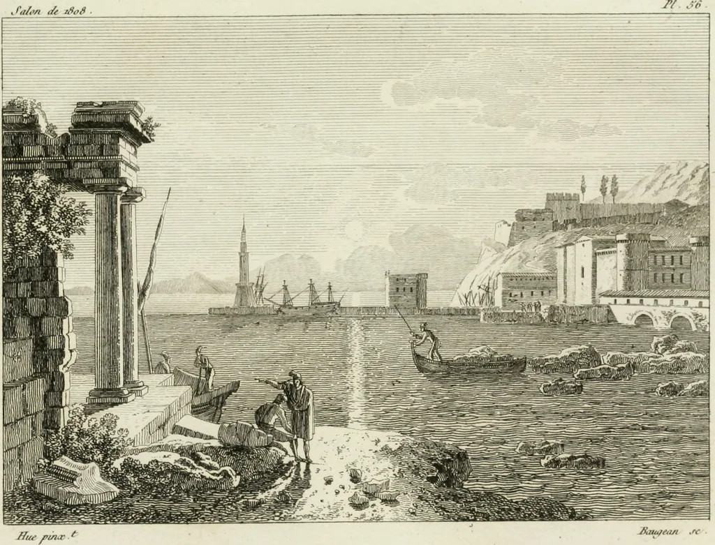 An illustration from Annales du musée et de l'école moderne des beaux-arts : recueil de gravures au trait, d'après les principaux ouvrages de peinture, sculpture, ou projets d'architecture, qui, chaque année, ont remporté le prix, soit aux écoles spéciales, soit aux concours nationaux : les productions des artistes en tous genres, qui, aux différentes expositions, ont été citées avec éloges : les morceaux les plus estimés ou inédits de la galerie de peinture : la suite complète de celle des antiques : édifices anciens et modernes, etc., 1800, leaf 168