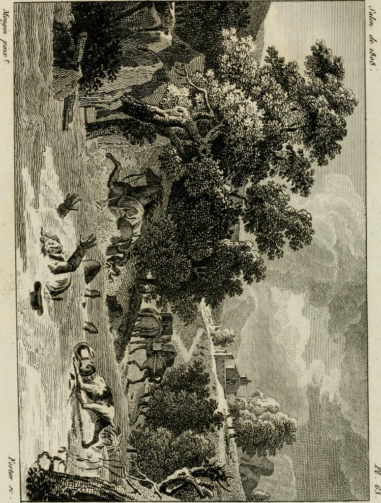 An illustration from Annales du musée et de l'école moderne des beaux-arts : recueil de gravures au trait, d'après les principaux ouvrages de peinture, sculpture, ou projets d'architecture, qui, chaque année, ont remporté le prix, soit aux écoles spéciales, soit aux concours nationaux : les productions des artistes en tous genres, qui, aux différentes expositions, ont été citées avec éloges : les morceaux les plus estimés ou inédits de la galerie de peinture : la suite complète de celle des antiques : édifices anciens et modernes, etc., 1800, leaf 189