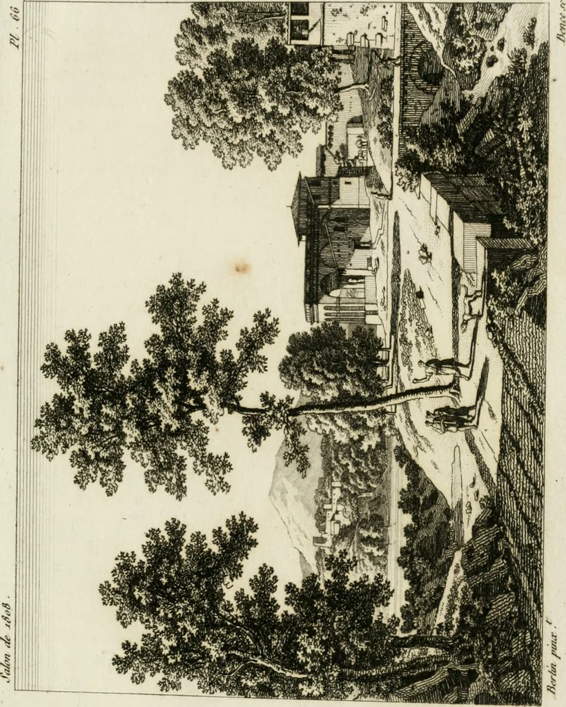 An illustration from Annales du musée et de l'école moderne des beaux-arts : recueil de gravures au trait, d'après les principaux ouvrages de peinture, sculpture, ou projets d'architecture, qui, chaque année, ont remporté le prix, soit aux écoles spéciales, soit aux concours nationaux : les productions des artistes en tous genres, qui, aux différentes expositions, ont été citées avec éloges : les morceaux les plus estimés ou inédits de la galerie de peinture : la suite complète de celle des antiques : édifices anciens et modernes, etc., 1800, leaf 198