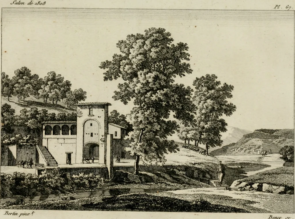 An illustration from Annales du musée et de l'école moderne des beaux-arts : recueil de gravures au trait, d'après les principaux ouvrages de peinture, sculpture, ou projets d'architecture, qui, chaque année, ont remporté le prix, soit aux écoles spéciales, soit aux concours nationaux : les productions des artistes en tous genres, qui, aux différentes expositions, ont été citées avec éloges : les morceaux les plus estimés ou inédits de la galerie de peinture : la suite complète de celle des antiques : édifices anciens et modernes, etc., 1800, leaf 201