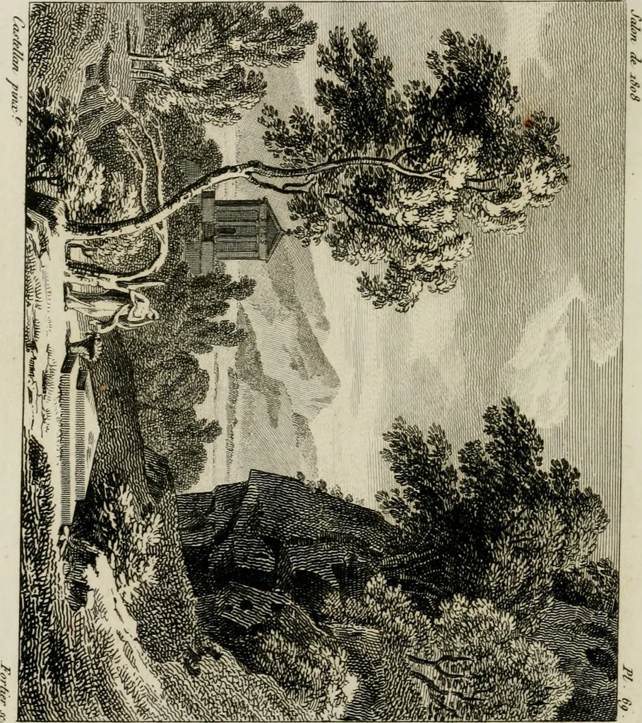 An illustration from Annales du musée et de l'école moderne des beaux-arts : recueil de gravures au trait, d'après les principaux ouvrages de peinture, sculpture, ou projets d'architecture, qui, chaque année, ont remporté le prix, soit aux écoles spéciales, soit aux concours nationaux : les productions des artistes en tous genres, qui, aux différentes expositions, ont été citées avec éloges : les morceaux les plus estimés ou inédits de la galerie de peinture : la suite complète de celle des antiques : édifices anciens et modernes, etc., 1800, leaf 207