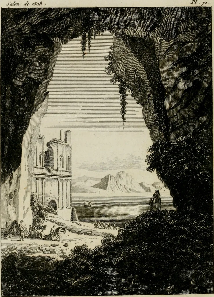 An illustration from Annales du musée et de l'école moderne des beaux-arts : recueil de gravures au trait, d'après les principaux ouvrages de peinture, sculpture, ou projets d'architecture, qui, chaque année, ont remporté le prix, soit aux écoles spéciales, soit aux concours nationaux : les productions des artistes en tous genres, qui, aux différentes expositions, ont été citées avec éloges : les morceaux les plus estimés ou inédits de la galerie de peinture : la suite complète de celle des antiques : édifices anciens et modernes, etc., 1800, leaf 213