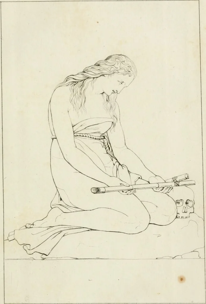 An illustration from Annales du musée et de l'école moderne des beaux-arts : recueil de gravures au trait, d'après les principaux ouvrages de peinture, sculpture, ou projets d'architecture, qui, chaque année, ont remporté le prix, soit aux écoles spéciales, soit aux concours nationaux : les productions des artistes en tous genres, qui, aux différentes expositions, ont été citées avec éloges : les morceaux les plus estimés ou inédits de la galerie de peinture : la suite complète de celle des antiques : édifices anciens et modernes, etc., 1800, leaf 40