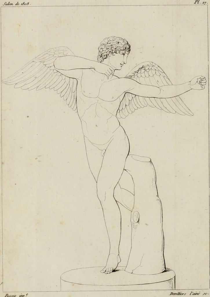 An illustration from Annales du musée et de l'école moderne des beaux-arts : recueil de gravures au trait, d'après les principaux ouvrages de peinture, sculpture, ou projets d'architecture, qui, chaque année, ont remporté le prix, soit aux écoles spéciales, soit aux concours nationaux : les productions des artistes en tous genres, qui, aux différentes expositions, ont été citées avec éloges : les morceaux les plus estimés ou inédits de la galerie de peinture : la suite complète de celle des antiques : édifices anciens et modernes, etc., 1800, leaf 55