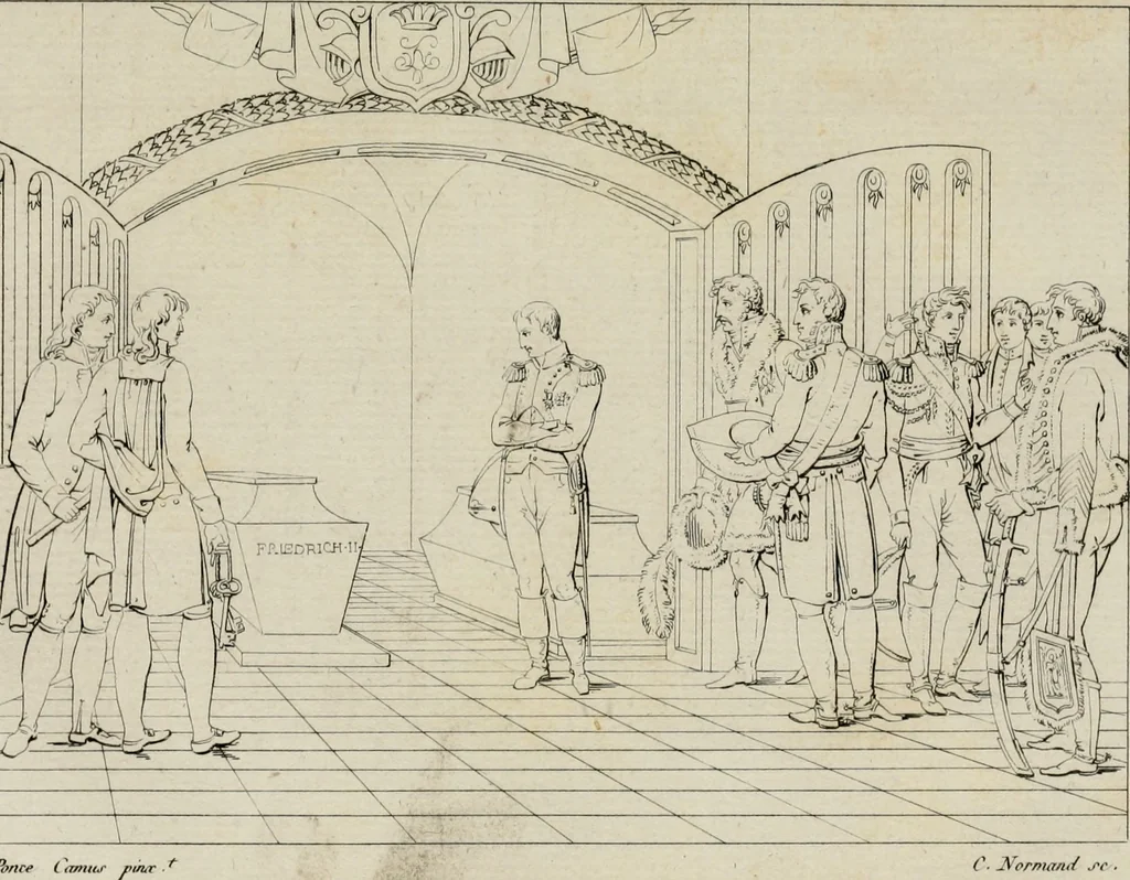 An illustration from Annales du musée et de l'école moderne des beaux-arts : recueil de gravures au trait, d'après les principaux ouvrages de peinture, sculpture, ou projets d'architecture, qui, chaque année, ont remporté le prix, soit aux écoles spéciales, soit aux concours nationaux : les productions des artistes en tous genres, qui, aux différentes expositions, ont été citées avec éloges : les morceaux les plus estimés ou inédits de la galerie de peinture : la suite complète de celle des antiques : édifices anciens et modernes, etc., 1800, leaf 99