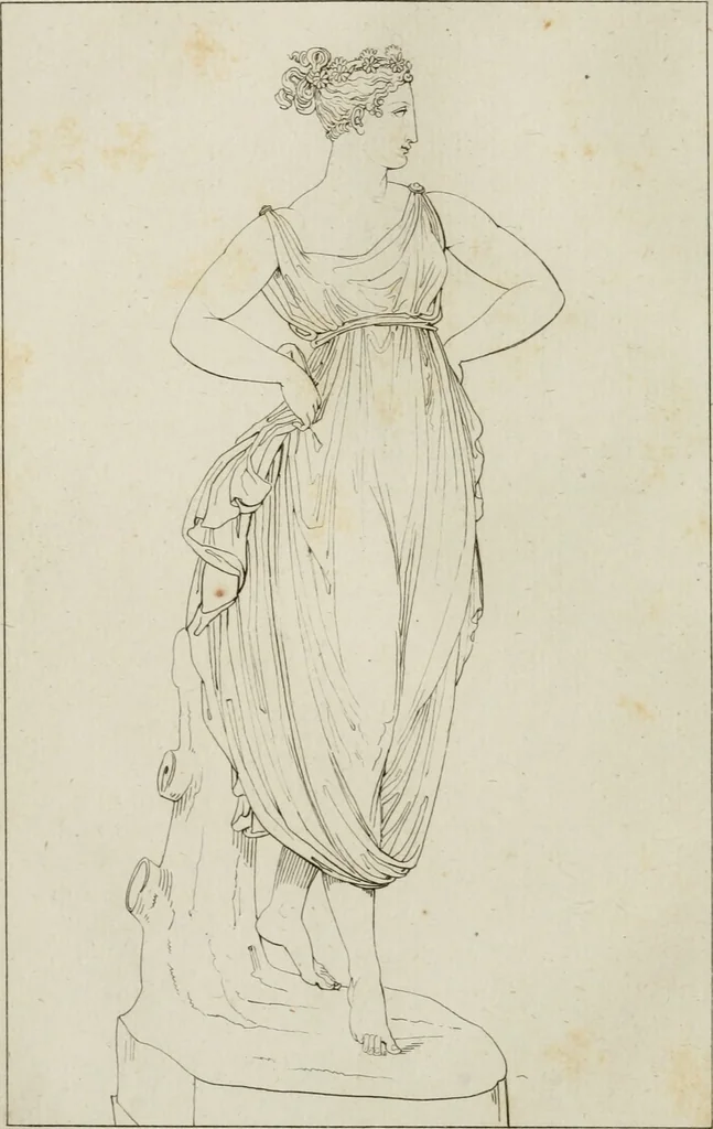 An illustration from Annales du musée et de l'école moderne des beaux-arts : recueil de gravures au trait, d'après les principaux ouvrages de peinture, sculpture, ou projets d'architecture, qui, chaque année, ont remporté le prix, soit aux écoles spéciales, soit aux concours nationaux : les productions des artistes en tous genres, qui, aux différentes expositions, ont été citées avec éloges : les morceaux les plus estimés ou inédits de la galerie de peinture : la suite complète de celle des antiques : édifices anciens et modernes, etc., 1800, leaf 109
