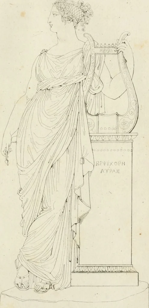 An illustration from Annales du musée et de l'école moderne des beaux-arts : recueil de gravures au trait, d'après les principaux ouvrages de peinture, sculpture, ou projets d'architecture, qui, chaque année, ont remporté le prix, soit aux écoles spéciales, soit aux concours nationaux : les productions des artistes en tous genres, qui, aux différentes expositions, ont été citées avec éloges : les morceaux les plus estimés ou inédits de la galerie de peinture : la suite complète de celle des antiques : édifices anciens et modernes, etc., 1800, leaf 128