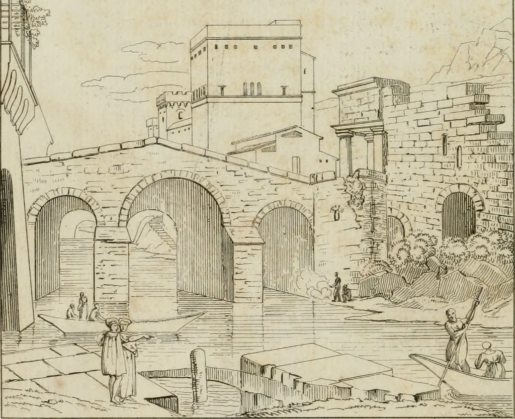 An illustration from Annales du musée et de l'école moderne des beaux-arts : recueil de gravures au trait, d'après les principaux ouvrages de peinture, sculpture, ou projets d'architecture, qui, chaque année, ont remporté le prix, soit aux écoles spéciales, soit aux concours nationaux : les productions des artistes en tous genres, qui, aux différentes expositions, ont été citées avec éloges : les morceaux les plus estimés ou inédits de la galerie de peinture : la suite complète de celle des antiques : édifices anciens et modernes, etc., 1800, leaf 139