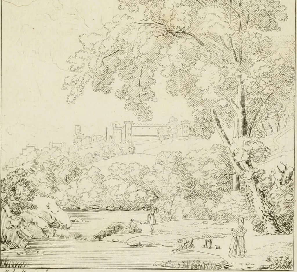 An illustration from Annales du musée et de l'école moderne des beaux-arts : recueil de gravures au trait, d'après les principaux ouvrages de peinture, sculpture, ou projets d'architecture, qui, chaque année, ont remporté le prix, soit aux écoles spéciales, soit aux concours nationaux : les productions des artistes en tous genres, qui, aux différentes expositions, ont été citées avec éloges : les morceaux les plus estimés ou inédits de la galerie de peinture : la suite complète de celle des antiques : édifices anciens et modernes, etc., 1800, leaf 152