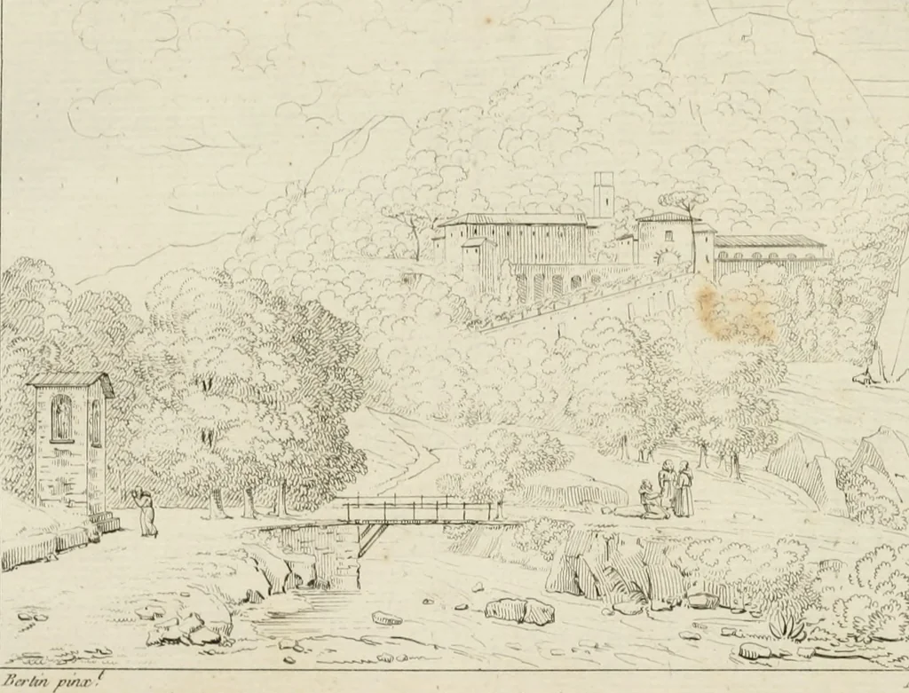 An illustration from Annales du musée et de l'école moderne des beaux-arts : recueil de gravures au trait, d'après les principaux ouvrages de peinture, sculpture, ou projets d'architecture, qui, chaque année, ont remporté le prix, soit aux écoles spéciales, soit aux concours nationaux : les productions des artistes en tous genres, qui, aux différentes expositions, ont été citées avec éloges : les morceaux les plus estimés ou inédits de la galerie de peinture : la suite complète de celle des antiques : édifices anciens et modernes, etc., 1800, leaf 158