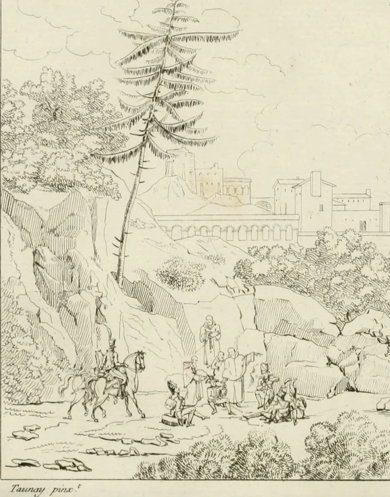 An illustration from Annales du musée et de l'école moderne des beaux-arts : recueil de gravures au trait, d'après les principaux ouvrages de peinture, sculpture, ou projets d'architecture, qui, chaque année, ont remporté le prix, soit aux écoles spéciales, soit aux concours nationaux : les productions des artistes en tous genres, qui, aux différentes expositions, ont été citées avec éloges : les morceaux les plus estimés ou inédits de la galerie de peinture : la suite complète de celle des antiques : édifices anciens et modernes, etc., 1800, leaf 160