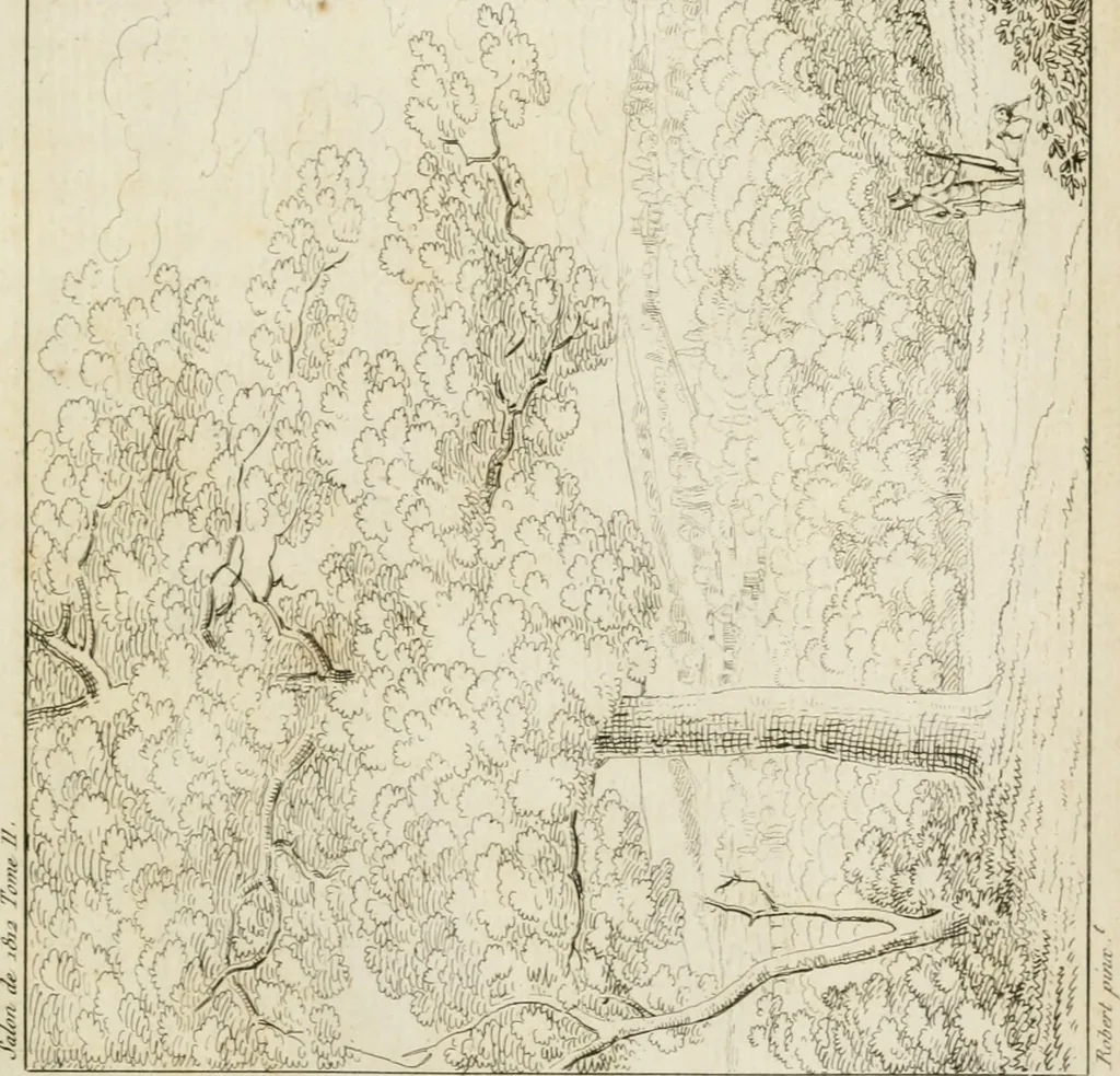 An illustration from Annales du musée et de l'école moderne des beaux-arts : recueil de gravures au trait, d'après les principaux ouvrages de peinture, sculpture, ou projets d'architecture, qui, chaque année, ont remporté le prix, soit aux écoles spéciales, soit aux concours nationaux : les productions des artistes en tous genres, qui, aux différentes expositions, ont été citées avec éloges : les morceaux les plus estimés ou inédits de la galerie de peinture : la suite complète de celle des antiques : édifices anciens et modernes, etc., 1800, leaf 164