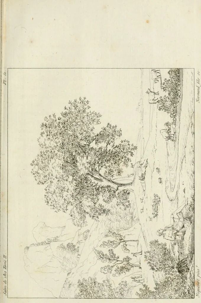 An illustration from Annales du musée et de l'école moderne des beaux-arts : recueil de gravures au trait, d'après les principaux ouvrages de peinture, sculpture, ou projets d'architecture, qui, chaque année, ont remporté le prix, soit aux écoles spéciales, soit aux concours nationaux : les productions des artistes en tous genres, qui, aux différentes expositions, ont été citées avec éloges : les morceaux les plus estimés ou inédits de la galerie de peinture : la suite complète de celle des antiques : édifices anciens et modernes, etc., 1800, leaf 170