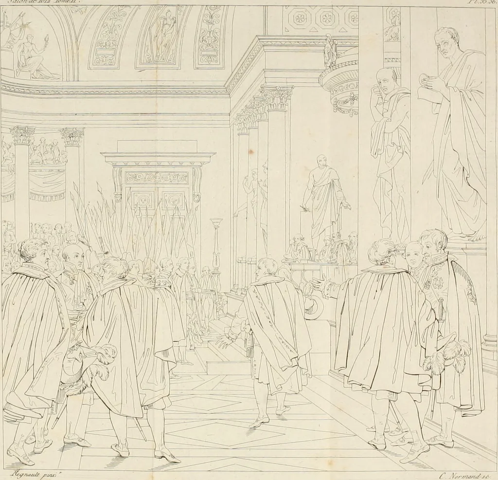 An illustration from Annales du musée et de l'école moderne des beaux-arts : recueil de gravures au trait, d'après les principaux ouvrages de peinture, sculpture, ou projets d'architecture, qui, chaque année, ont remporté le prix, soit aux écoles spéciales, soit aux concours nationaux : les productions des artistes en tous genres, qui, aux différentes expositions, ont été citées avec éloges : les morceaux les plus estimés ou inédits de la galerie de peinture : la suite complète de celle des antiques : édifices anciens et modernes, etc., 1800, leaf 178