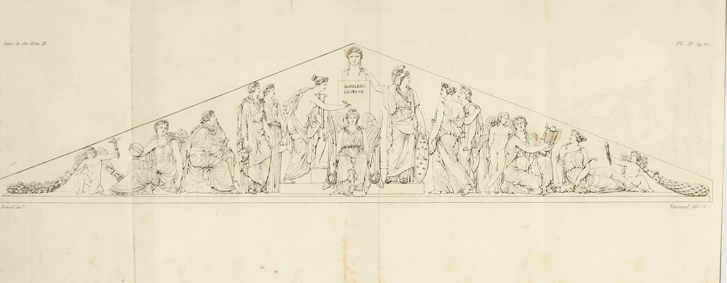 An illustration from Annales du musée et de l'école moderne des beaux-arts : recueil de gravures au trait, d'après les principaux ouvrages de peinture, sculpture, ou projets d'architecture, qui, chaque année, ont remporté le prix, soit aux écoles spéciales, soit aux concours nationaux : les productions des artistes en tous genres, qui, aux différentes expositions, ont été citées avec éloges : les morceaux les plus estimés ou inédits de la galerie de peinture : la suite complète de celle des antiques : édifices anciens et modernes, etc., 1800, leaf 184