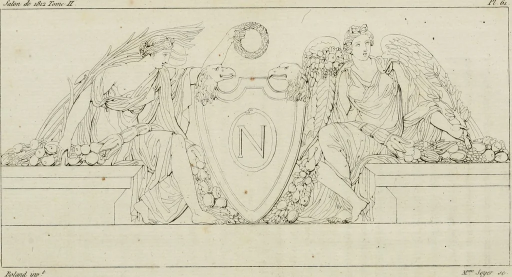 An illustration from Annales du musée et de l'école moderne des beaux-arts : recueil de gravures au trait, d'après les principaux ouvrages de peinture, sculpture, ou projets d'architecture, qui, chaque année, ont remporté le prix, soit aux écoles spéciales, soit aux concours nationaux : les productions des artistes en tous genres, qui, aux différentes expositions, ont été citées avec éloges : les morceaux les plus estimés ou inédits de la galerie de peinture : la suite complète de celle des antiques : édifices anciens et modernes, etc., 1800, leaf 193
