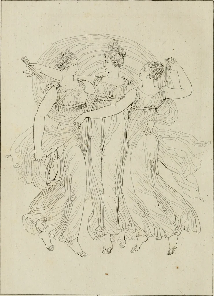An illustration from Annales du musée et de l'école moderne des beaux-arts : recueil de gravures au trait, d'après les principaux ouvrages de peinture, sculpture, ou projets d'architecture, qui, chaque année, ont remporté le prix, soit aux écoles spéciales, soit aux concours nationaux : les productions des artistes en tous genres, qui, aux différentes expositions, ont été citées avec éloges : les morceaux les plus estimés ou inédits de la galerie de peinture : la suite complète de celle des antiques : édifices anciens et modernes, etc., 1800, leaf 199