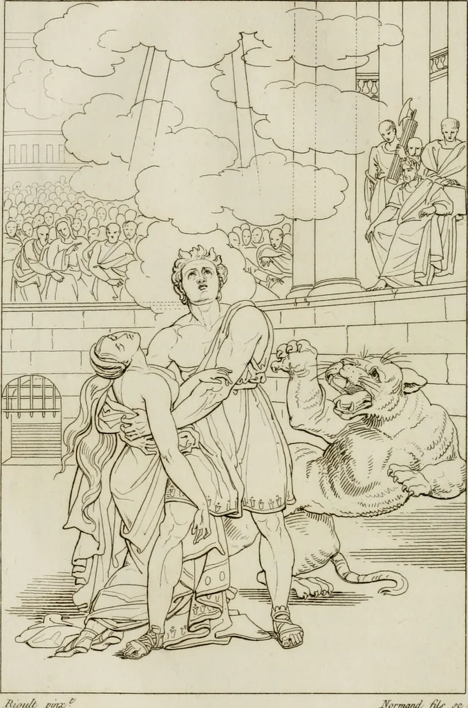 An illustration from Annales du musée et de l'école moderne des beaux-arts : recueil de gravures au trait, d'après les principaux ouvrages de peinture, sculpture, ou projets d'architecture, qui, chaque année, ont remporté le prix, soit aux écoles spéciales, soit aux concours nationaux : les productions des artistes en tous genres, qui, aux différentes expositions, ont été citées avec éloges : les morceaux les plus estimés ou inédits de la galerie de peinture : la suite complète de celle des antiques : édifices anciens et modernes, etc., 1800, leaf 119