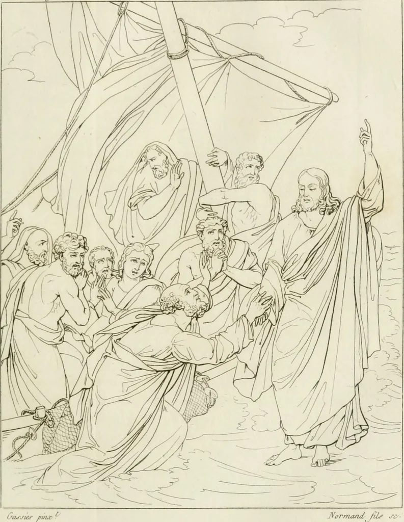 An illustration from Annales du musée et de l'école moderne des beaux-arts : recueil de gravures au trait, d'après les principaux ouvrages de peinture, sculpture, ou projets d'architecture, qui, chaque année, ont remporté le prix, soit aux écoles spéciales, soit aux concours nationaux : les productions des artistes en tous genres, qui, aux différentes expositions, ont été citées avec éloges : les morceaux les plus estimés ou inédits de la galerie de peinture : la suite complète de celle des antiques : édifices anciens et modernes, etc., 1800, leaf 136