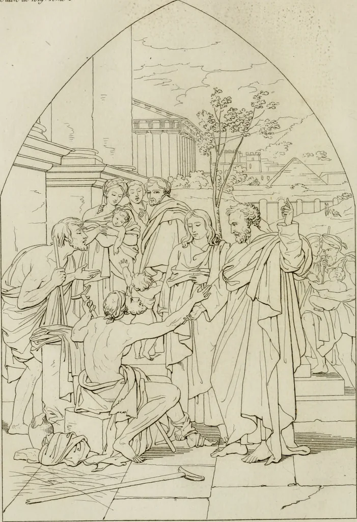 An illustration from Annales du musée et de l'école moderne des beaux-arts : recueil de gravures au trait, d'après les principaux ouvrages de peinture, sculpture, ou projets d'architecture, qui, chaque année, ont remporté le prix, soit aux écoles spéciales, soit aux concours nationaux : les productions des artistes en tous genres, qui, aux différentes expositions, ont été citées avec éloges : les morceaux les plus estimés ou inédits de la galerie de peinture : la suite complète de celle des antiques : édifices anciens et modernes, etc., 1800, leaf 165