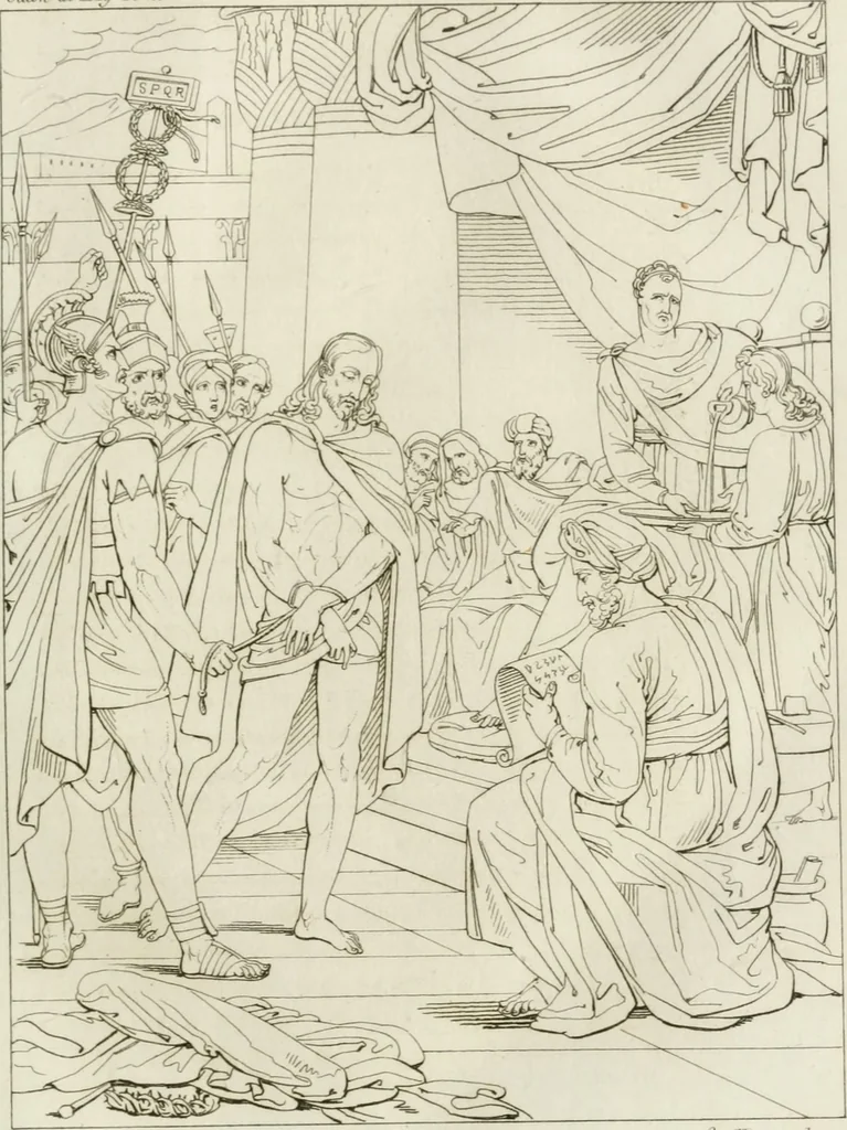 An illustration from Annales du musée et de l'école moderne des beaux-arts : recueil de gravures au trait, d'après les principaux ouvrages de peinture, sculpture, ou projets d'architecture, qui, chaque année, ont remporté le prix, soit aux écoles spéciales, soit aux concours nationaux : les productions des artistes en tous genres, qui, aux différentes expositions, ont été citées avec éloges : les morceaux les plus estimés ou inédits de la galerie de peinture : la suite complète de celle des antiques : édifices anciens et modernes, etc., 1800, leaf 186