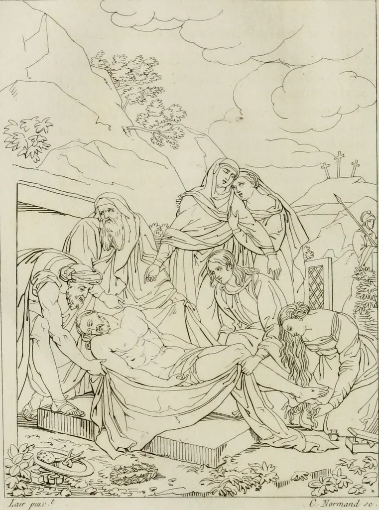 An illustration from Annales du musée et de l'école moderne des beaux-arts : recueil de gravures au trait, d'après les principaux ouvrages de peinture, sculpture, ou projets d'architecture, qui, chaque année, ont remporté le prix, soit aux écoles spéciales, soit aux concours nationaux : les productions des artistes en tous genres, qui, aux différentes expositions, ont été citées avec éloges : les morceaux les plus estimés ou inédits de la galerie de peinture : la suite complète de celle des antiques : édifices anciens et modernes, etc., 1800, leaf 189