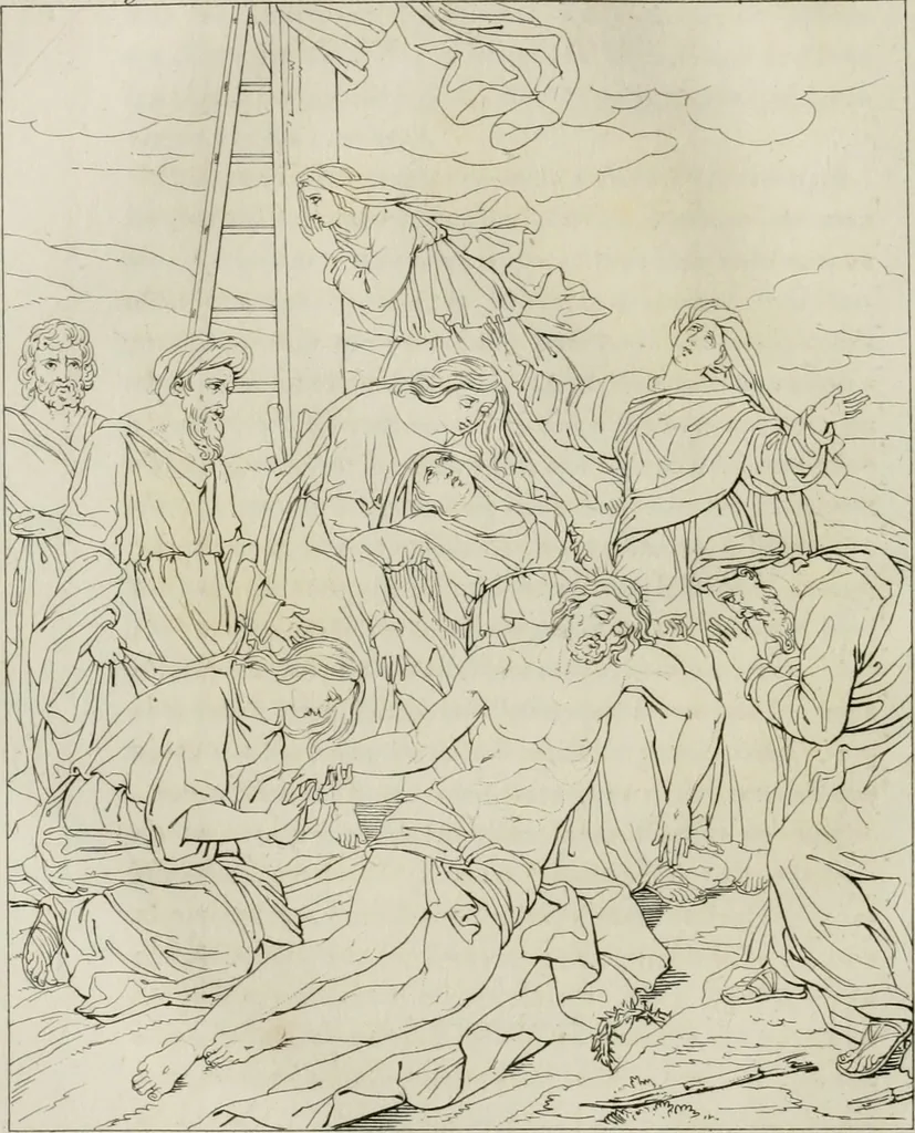 An illustration from Annales du musée et de l'école moderne des beaux-arts : recueil de gravures au trait, d'après les principaux ouvrages de peinture, sculpture, ou projets d'architecture, qui, chaque année, ont remporté le prix, soit aux écoles spéciales, soit aux concours nationaux : les productions des artistes en tous genres, qui, aux différentes expositions, ont été citées avec éloges : les morceaux les plus estimés ou inédits de la galerie de peinture : la suite complète de celle des antiques : édifices anciens et modernes, etc., 1800, leaf 227