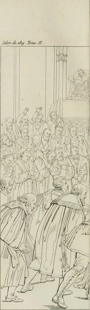 An illustration from Annales du musée et de l'école moderne des beaux-arts : recueil de gravures au trait, d'après les principaux ouvrages de peinture, sculpture, ou projets d'architecture, qui, chaque année, ont remporté le prix, soit aux écoles spéciales, soit aux concours nationaux : les productions des artistes en tous genres, qui, aux différentes expositions, ont été citées avec éloges : les morceaux les plus estimés ou inédits de la galerie de peinture : la suite complète de celle des antiques : édifices anciens et modernes, etc., 1800, leaf 255