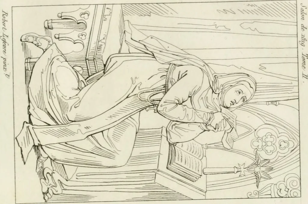 An illustration from Annales du musée et de l'école moderne des beaux-arts : recueil de gravures au trait, d'après les principaux ouvrages de peinture, sculpture, ou projets d'architecture, qui, chaque année, ont remporté le prix, soit aux écoles spéciales, soit aux concours nationaux : les productions des artistes en tous genres, qui, aux différentes expositions, ont été citées avec éloges : les morceaux les plus estimés ou inédits de la galerie de peinture : la suite complète de celle des antiques : édifices anciens et modernes, etc., 1800, leaf 274
