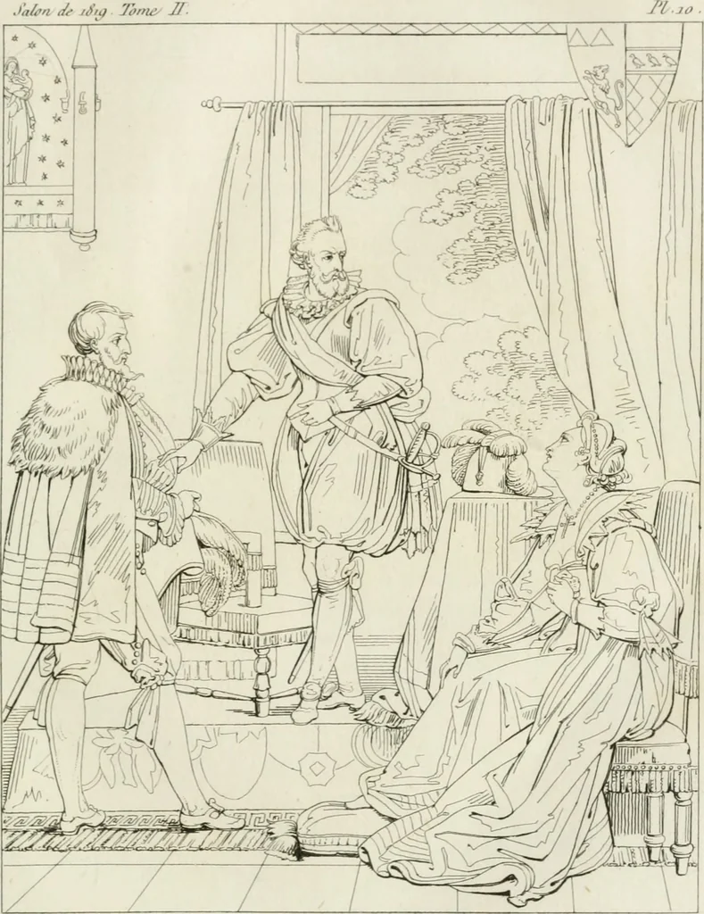 An illustration from Annales du musée et de l'école moderne des beaux-arts : recueil de gravures au trait, d'après les principaux ouvrages de peinture, sculpture, ou projets d'architecture, qui, chaque année, ont remporté le prix, soit aux écoles spéciales, soit aux concours nationaux : les productions des artistes en tous genres, qui, aux différentes expositions, ont été citées avec éloges : les morceaux les plus estimés ou inédits de la galerie de peinture : la suite complète de celle des antiques : édifices anciens et modernes, etc., 1800, leaf 286
