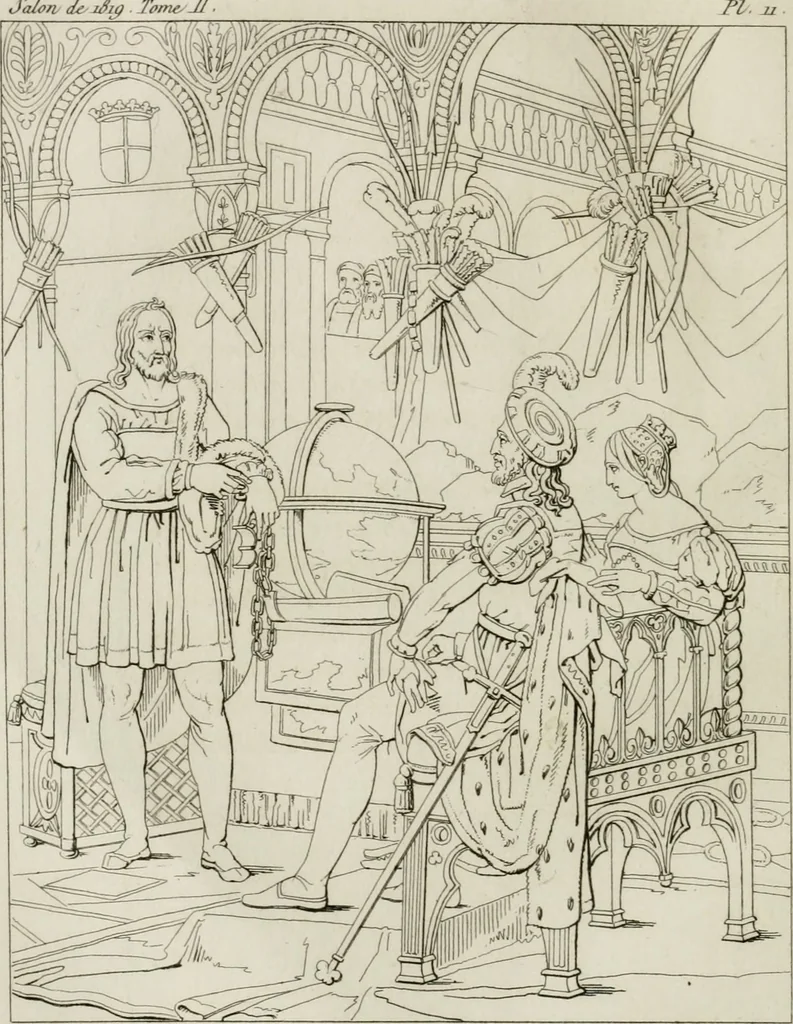 An illustration from Annales du musée et de l'école moderne des beaux-arts : recueil de gravures au trait, d'après les principaux ouvrages de peinture, sculpture, ou projets d'architecture, qui, chaque année, ont remporté le prix, soit aux écoles spéciales, soit aux concours nationaux : les productions des artistes en tous genres, qui, aux différentes expositions, ont été citées avec éloges : les morceaux les plus estimés ou inédits de la galerie de peinture : la suite complète de celle des antiques : édifices anciens et modernes, etc., 1800, leaf 289