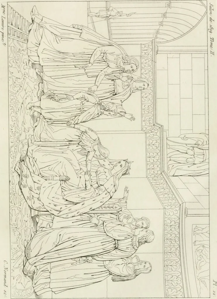 An illustration from Annales du musée et de l'école moderne des beaux-arts : recueil de gravures au trait, d'après les principaux ouvrages de peinture, sculpture, ou projets d'architecture, qui, chaque année, ont remporté le prix, soit aux écoles spéciales, soit aux concours nationaux : les productions des artistes en tous genres, qui, aux différentes expositions, ont été citées avec éloges : les morceaux les plus estimés ou inédits de la galerie de peinture : la suite complète de celle des antiques : édifices anciens et modernes, etc., 1800, leaf 292
