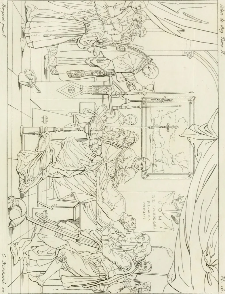 An illustration from Annales du musée et de l'école moderne des beaux-arts : recueil de gravures au trait, d'après les principaux ouvrages de peinture, sculpture, ou projets d'architecture, qui, chaque année, ont remporté le prix, soit aux écoles spéciales, soit aux concours nationaux : les productions des artistes en tous genres, qui, aux différentes expositions, ont été citées avec éloges : les morceaux les plus estimés ou inédits de la galerie de peinture : la suite complète de celle des antiques : édifices anciens et modernes, etc., 1800, leaf 302