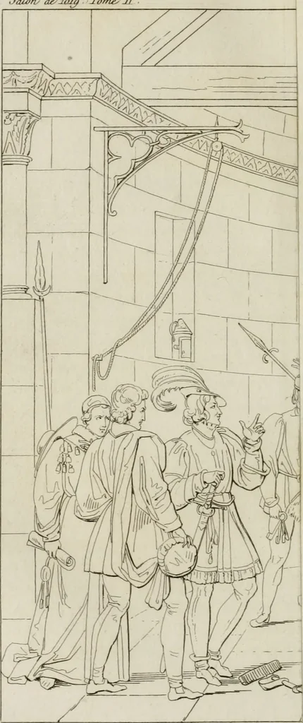 An illustration from Annales du musée et de l'école moderne des beaux-arts : recueil de gravures au trait, d'après les principaux ouvrages de peinture, sculpture, ou projets d'architecture, qui, chaque année, ont remporté le prix, soit aux écoles spéciales, soit aux concours nationaux : les productions des artistes en tous genres, qui, aux différentes expositions, ont été citées avec éloges : les morceaux les plus estimés ou inédits de la galerie de peinture : la suite complète de celle des antiques : édifices anciens et modernes, etc., 1800, leaf 317