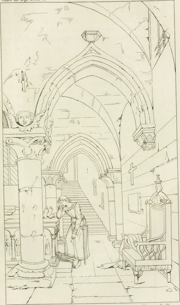 An illustration from Annales du musée et de l'école moderne des beaux-arts : recueil de gravures au trait, d'après les principaux ouvrages de peinture, sculpture, ou projets d'architecture, qui, chaque année, ont remporté le prix, soit aux écoles spéciales, soit aux concours nationaux : les productions des artistes en tous genres, qui, aux différentes expositions, ont été citées avec éloges : les morceaux les plus estimés ou inédits de la galerie de peinture : la suite complète de celle des antiques : édifices anciens et modernes, etc., 1800, leaf 322