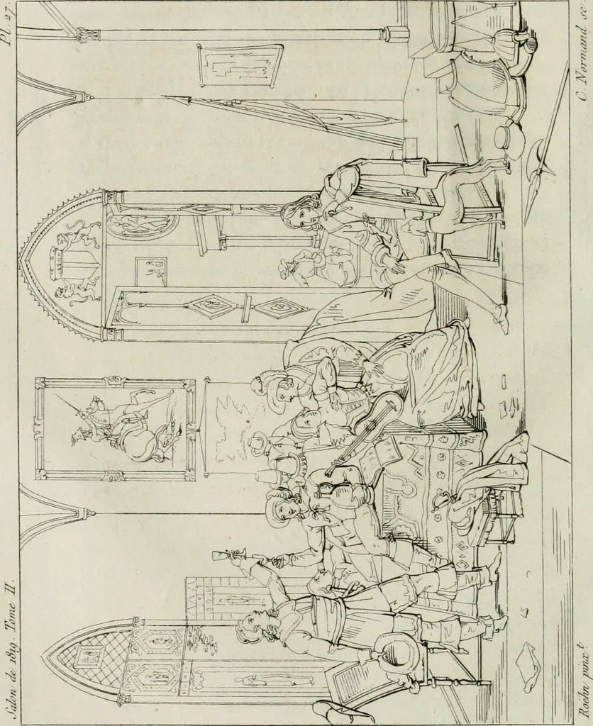 An illustration from Annales du musée et de l'école moderne des beaux-arts : recueil de gravures au trait, d'après les principaux ouvrages de peinture, sculpture, ou projets d'architecture, qui, chaque année, ont remporté le prix, soit aux écoles spéciales, soit aux concours nationaux : les productions des artistes en tous genres, qui, aux différentes expositions, ont été citées avec éloges : les morceaux les plus estimés ou inédits de la galerie de peinture : la suite complète de celle des antiques : édifices anciens et modernes, etc., 1800, leaf 333