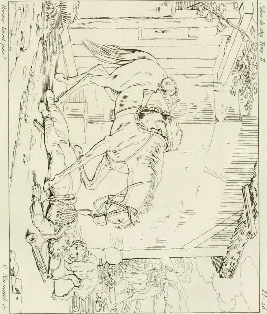 An illustration from Annales du musée et de l'école moderne des beaux-arts : recueil de gravures au trait, d'après les principaux ouvrages de peinture, sculpture, ou projets d'architecture, qui, chaque année, ont remporté le prix, soit aux écoles spéciales, soit aux concours nationaux : les productions des artistes en tous genres, qui, aux différentes expositions, ont été citées avec éloges : les morceaux les plus estimés ou inédits de la galerie de peinture : la suite complète de celle des antiques : édifices anciens et modernes, etc., 1800, leaf 336