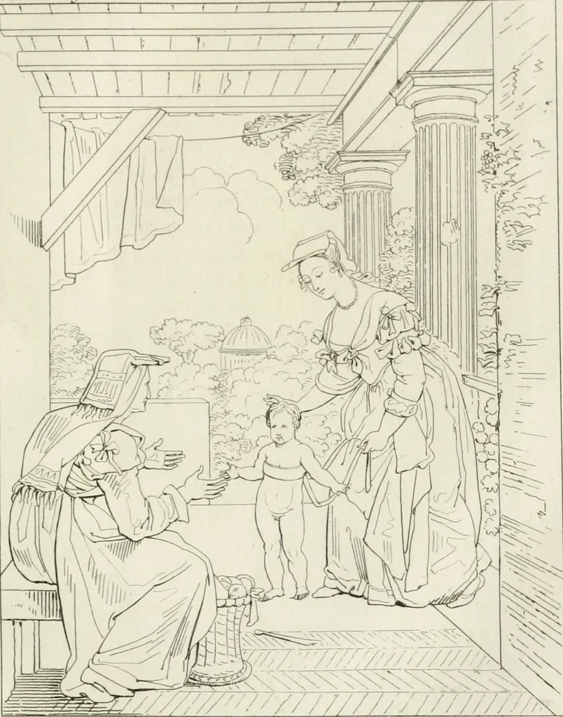 An illustration from Annales du musée et de l'école moderne des beaux-arts : recueil de gravures au trait, d'après les principaux ouvrages de peinture, sculpture, ou projets d'architecture, qui, chaque année, ont remporté le prix, soit aux écoles spéciales, soit aux concours nationaux : les productions des artistes en tous genres, qui, aux différentes expositions, ont été citées avec éloges : les morceaux les plus estimés ou inédits de la galerie de peinture : la suite complète de celle des antiques : édifices anciens et modernes, etc., 1800, leaf 346