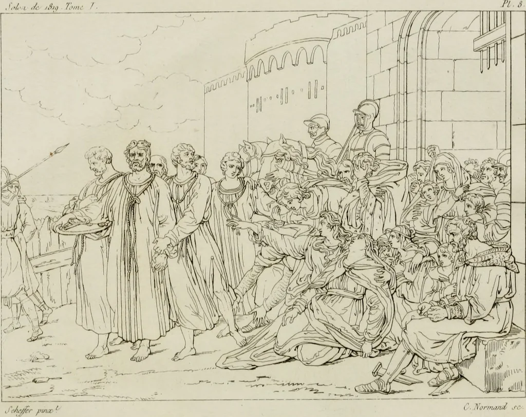 An illustration from Annales du musée et de l'école moderne des beaux-arts : recueil de gravures au trait, d'après les principaux ouvrages de peinture, sculpture, ou projets d'architecture, qui, chaque année, ont remporté le prix, soit aux écoles spéciales, soit aux concours nationaux : les productions des artistes en tous genres, qui, aux différentes expositions, ont été citées avec éloges : les morceaux les plus estimés ou inédits de la galerie de peinture : la suite complète de celle des antiques : édifices anciens et modernes, etc., 1800, leaf 35