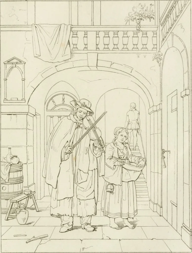 An illustration from Annales du musée et de l'école moderne des beaux-arts : recueil de gravures au trait, d'après les principaux ouvrages de peinture, sculpture, ou projets d'architecture, qui, chaque année, ont remporté le prix, soit aux écoles spéciales, soit aux concours nationaux : les productions des artistes en tous genres, qui, aux différentes expositions, ont été citées avec éloges : les morceaux les plus estimés ou inédits de la galerie de peinture : la suite complète de celle des antiques : édifices anciens et modernes, etc., 1800, leaf 378