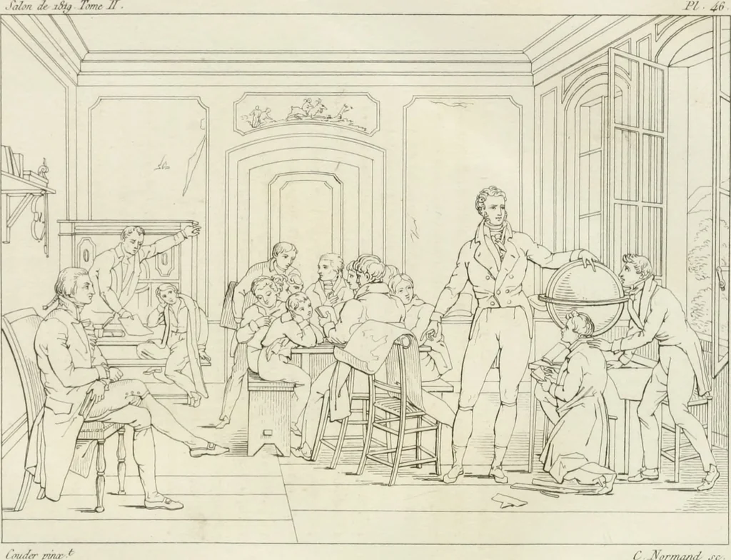 An illustration from Annales du musée et de l'école moderne des beaux-arts : recueil de gravures au trait, d'après les principaux ouvrages de peinture, sculpture, ou projets d'architecture, qui, chaque année, ont remporté le prix, soit aux écoles spéciales, soit aux concours nationaux : les productions des artistes en tous genres, qui, aux différentes expositions, ont été citées avec éloges : les morceaux les plus estimés ou inédits de la galerie de peinture : la suite complète de celle des antiques : édifices anciens et modernes, etc., 1800, leaf 396